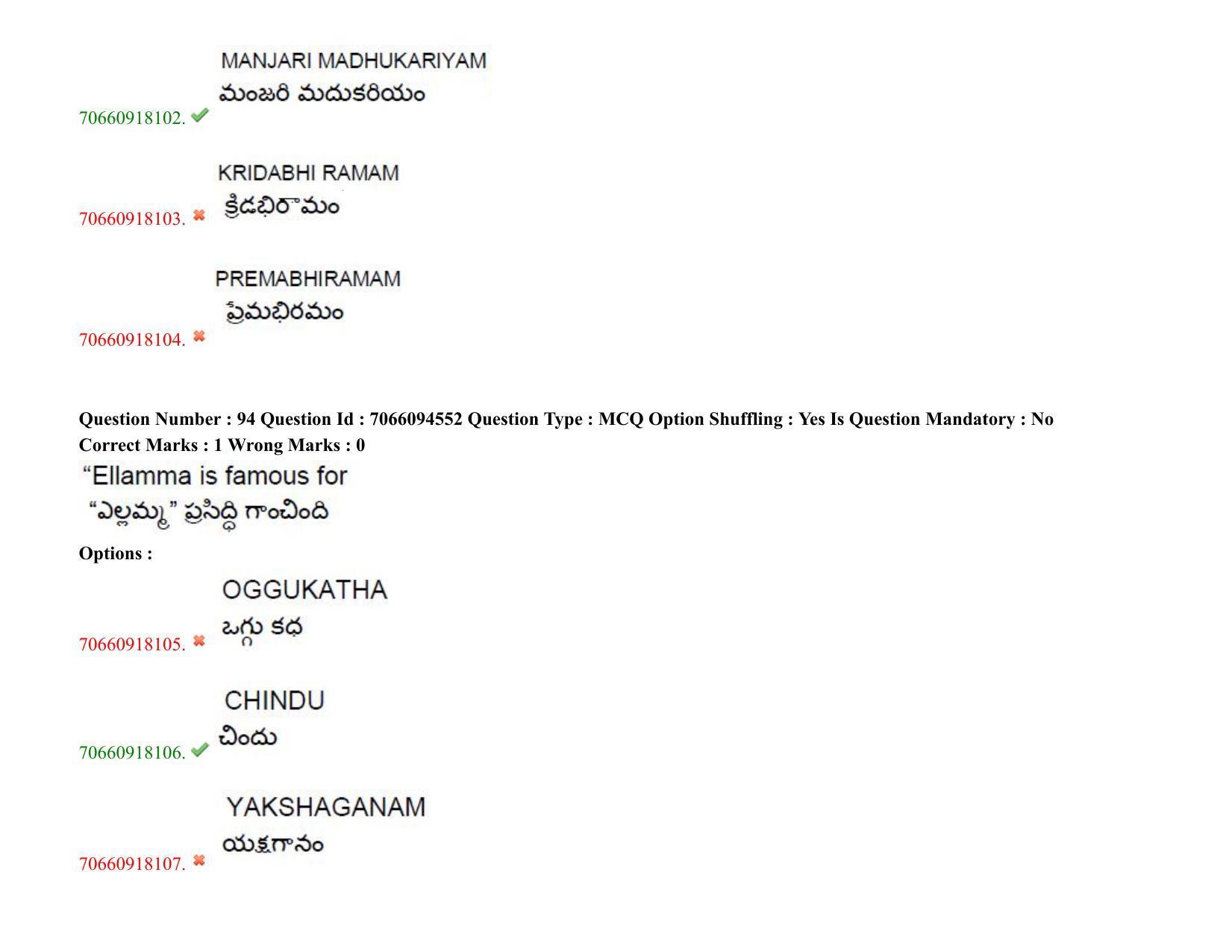 TS CPGET 2020 M.A. Theatre Arts (Shift 1) Question Paper with Answer Key - Page 72
