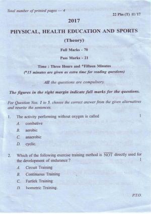 COHSEM Class 12 Physical, Health Education & Sports 2017 Question Papers