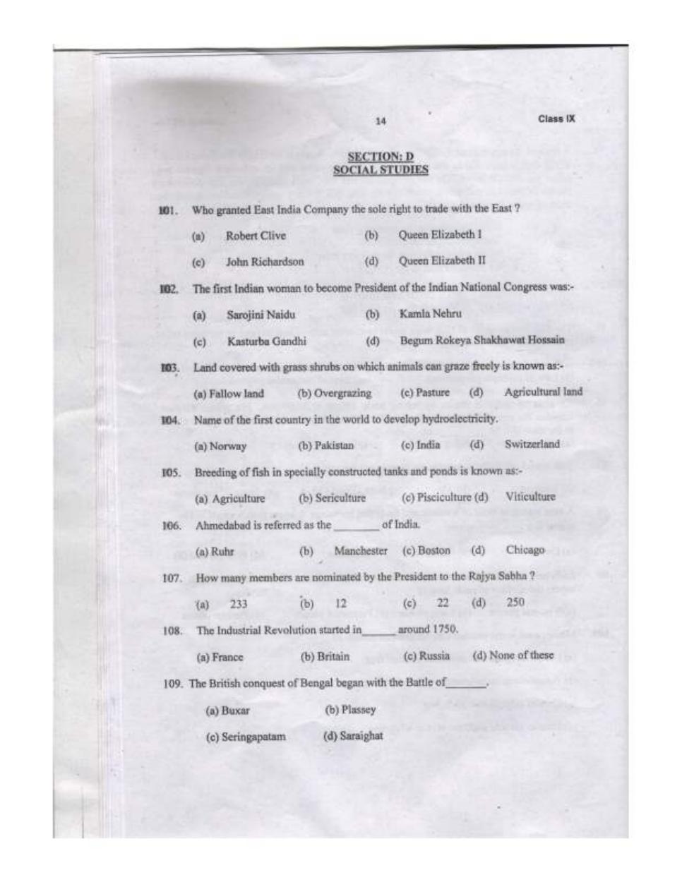 Sainik School Class 9 Question Paper 2020 in English - Page 14