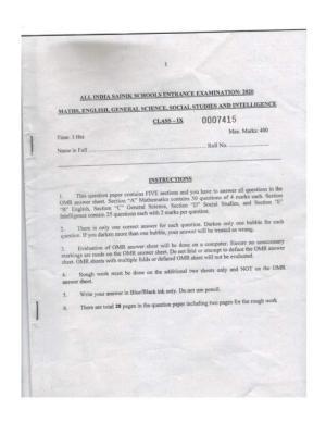 Sainik School Class 9 Question Paper 2020 in English