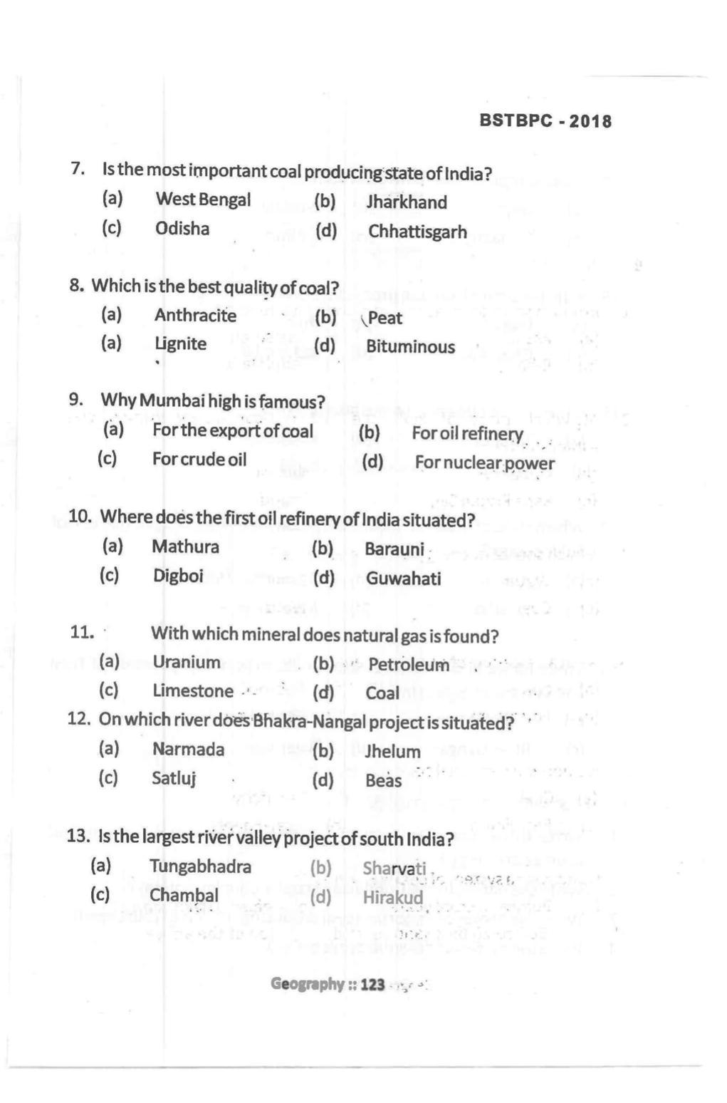 Bihar Board Class 10 Book for Geography: India Resources and Utility: Chapter-1 - Page 123