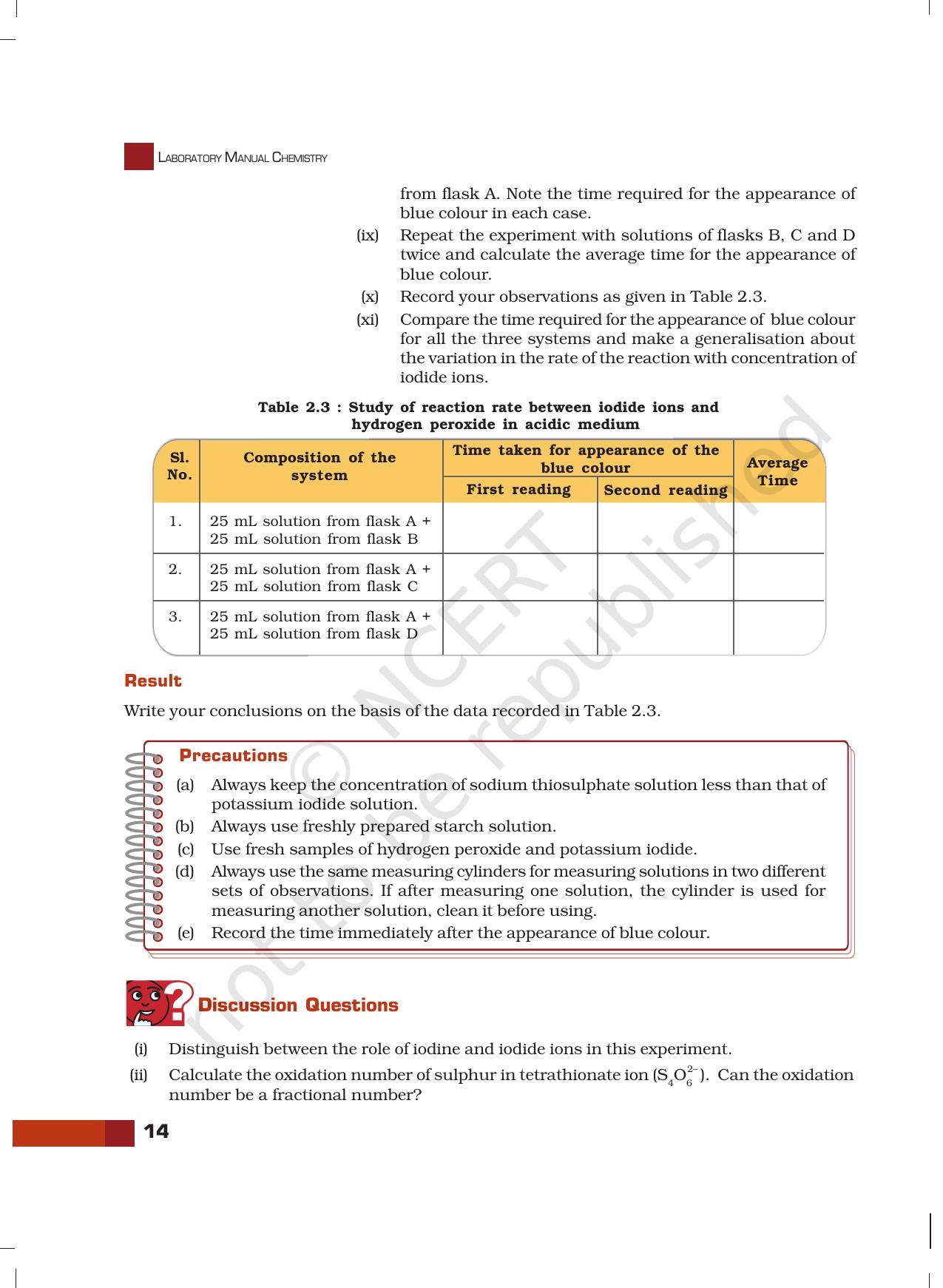 NCERT Laboratory Manuals for Class XII Chemistry - Unit 2 (Chemical Kinetics) - Page 7