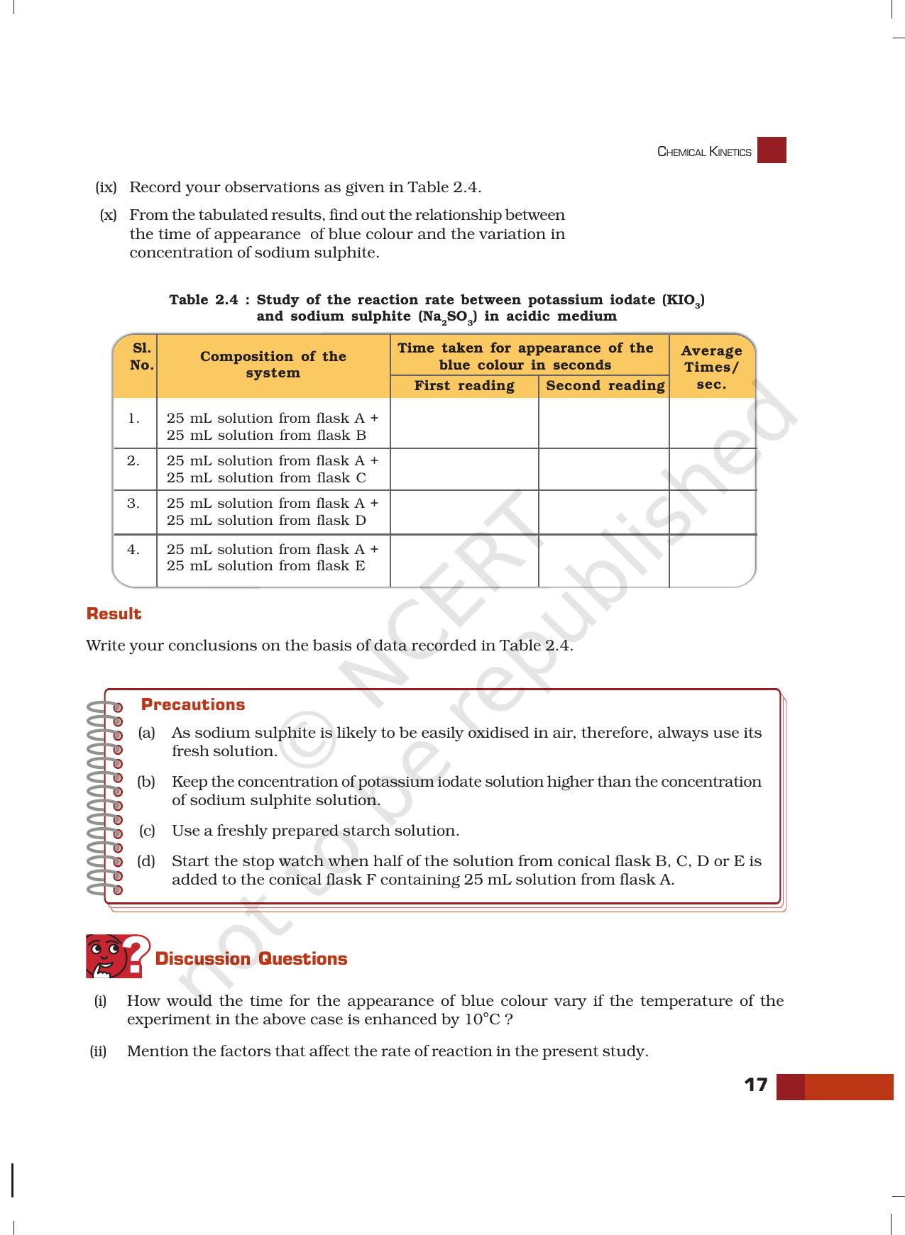 NCERT Laboratory Manuals for Class XII Chemistry - Unit 2 (Chemical Kinetics) - Page 10