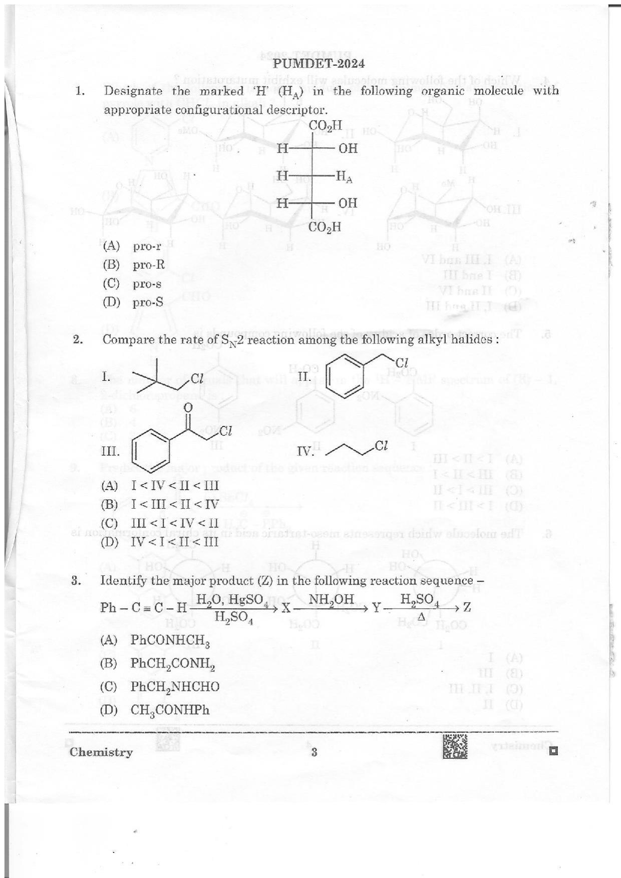 PUMDET 2024 Chemistry Question Paper - Page 3