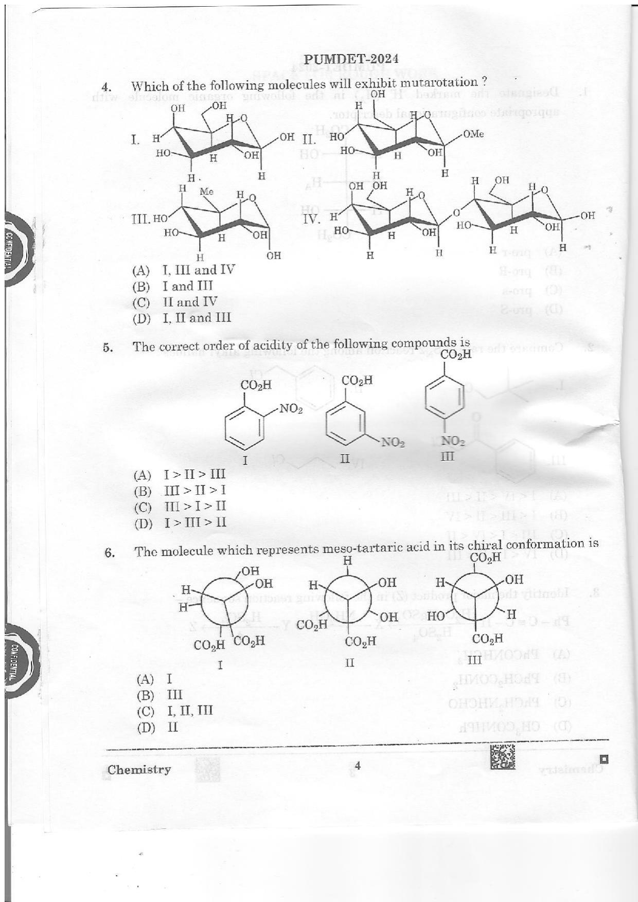 PUMDET 2024 Chemistry Question Paper - Page 4