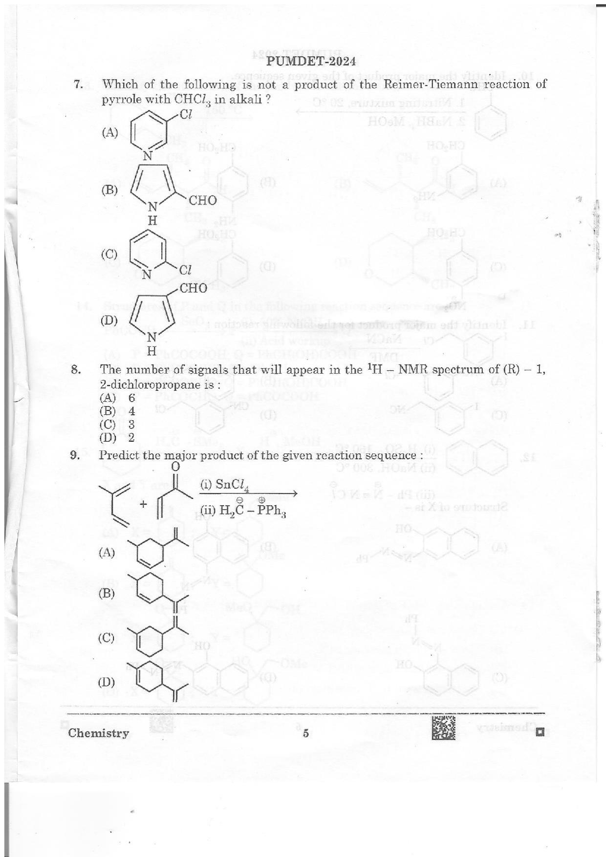PUMDET 2024 Chemistry Question Paper - Page 5