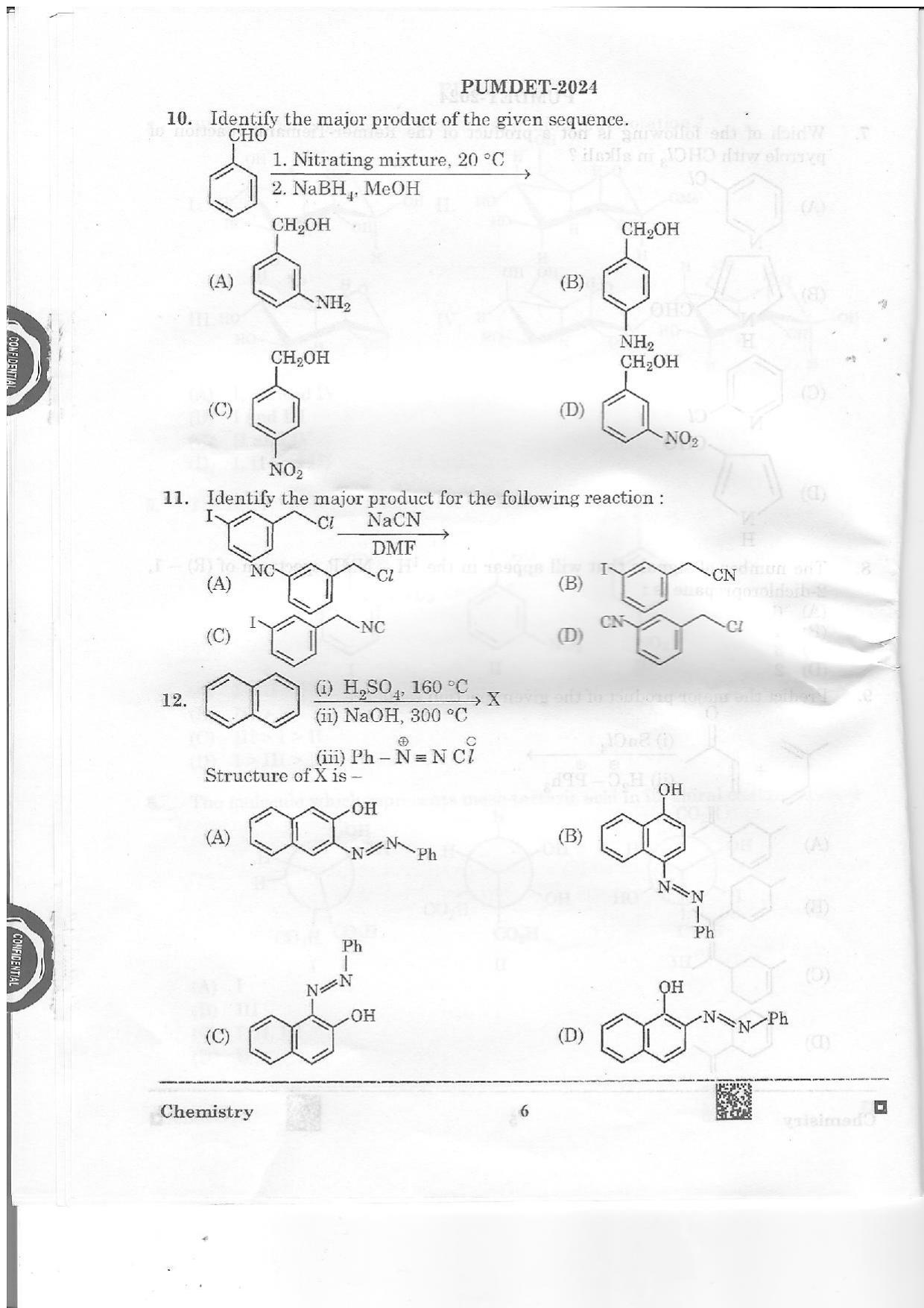 PUMDET 2024 Chemistry Question Paper - Page 6