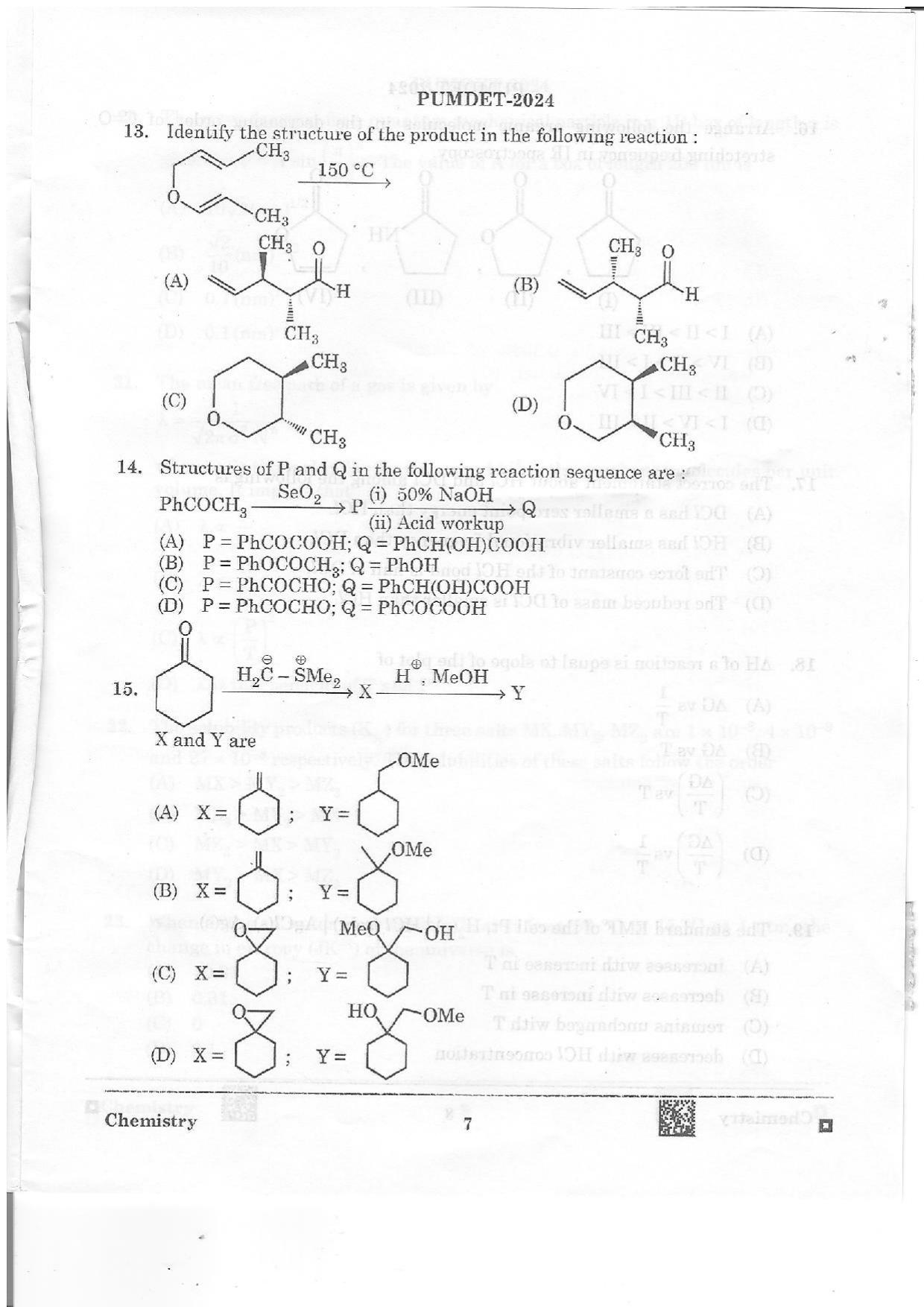 PUMDET 2024 Chemistry Question Paper - Page 7