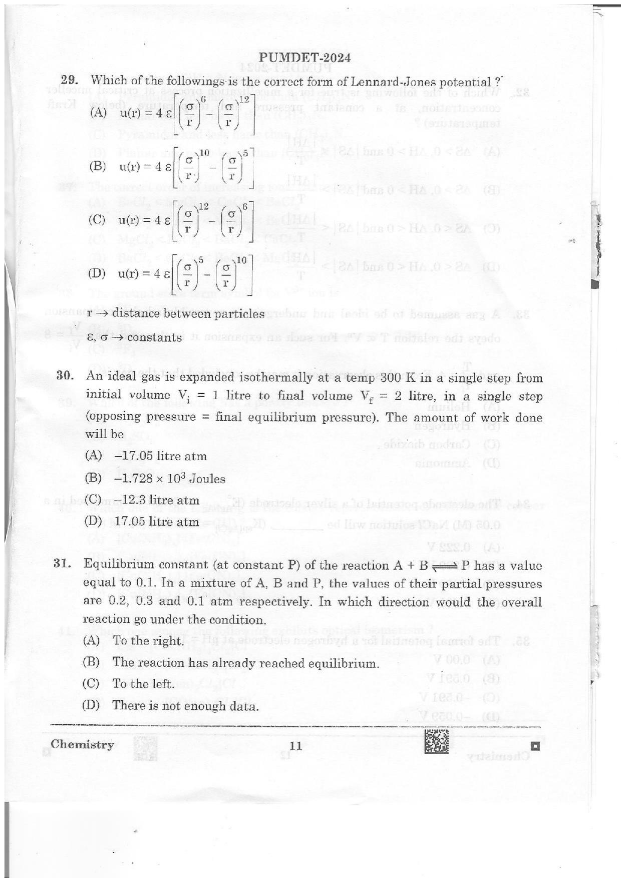 PUMDET 2024 Chemistry Question Paper - Page 11