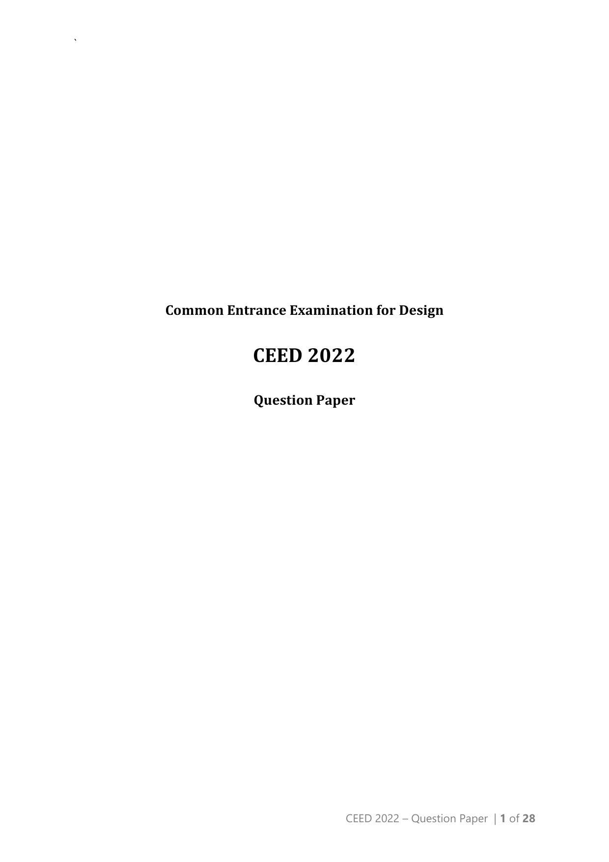 CEED 2022 Question Paper - Page 1