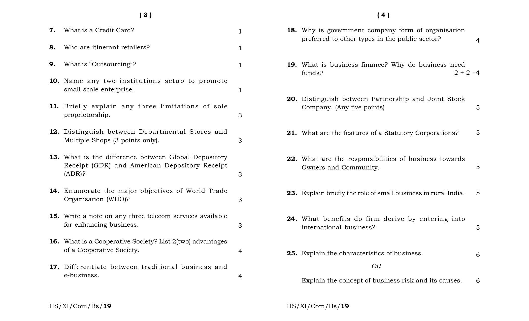 Meghalaya Board (MBOSE) Class 11 Business_Studies 2019 Question Paper - Page 2