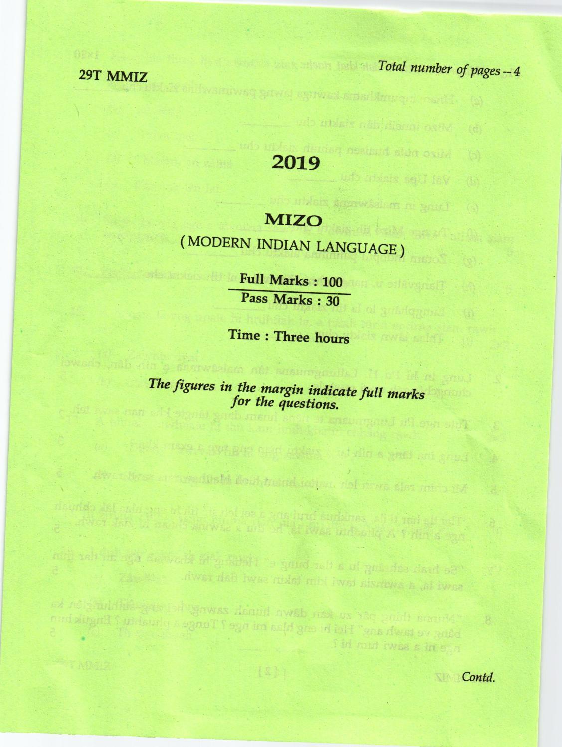 AHSEC Class 12 Mizo 2019 Question Papers  - Page 1