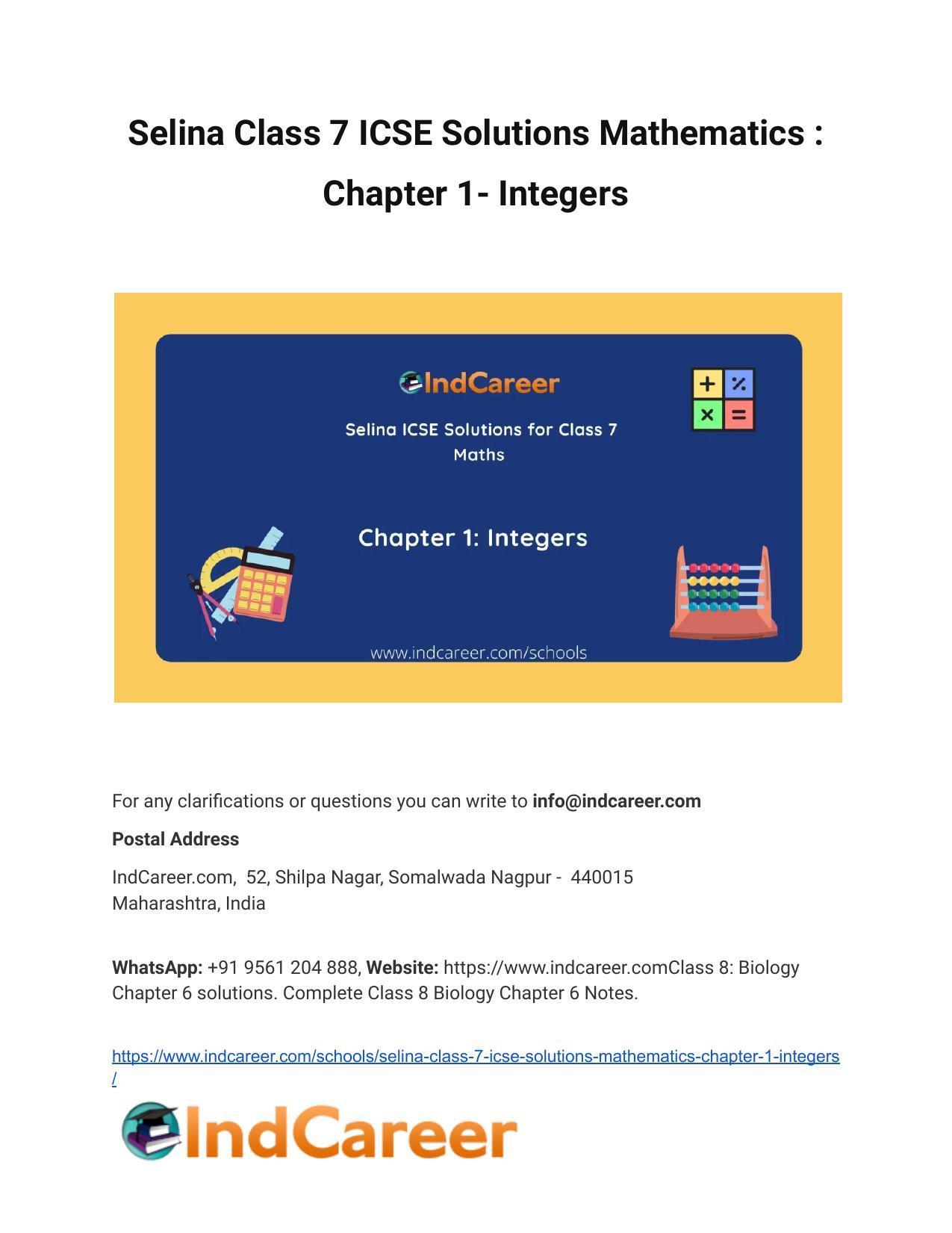 Selina Class 7 ICSE Solutions Mathematics : Chapter 1- Integers - Page 1