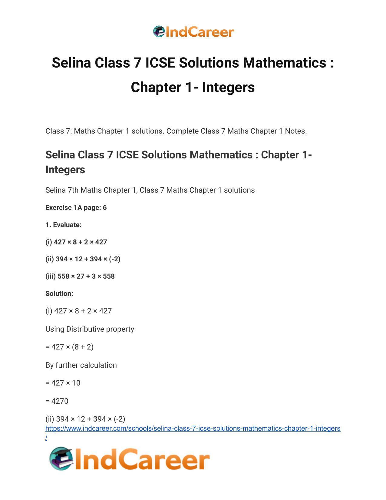 Selina Class 7 ICSE Solutions Mathematics : Chapter 1- Integers - Page 2