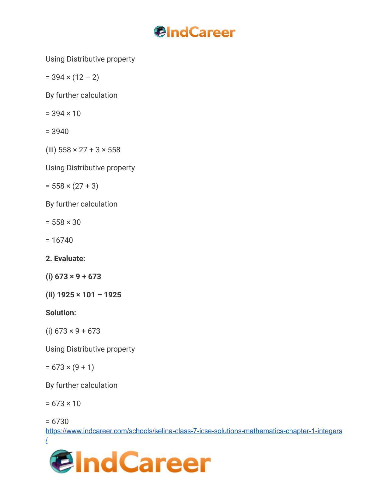 Selina Class 7 ICSE Solutions Mathematics : Chapter 1- Integers - Page 3