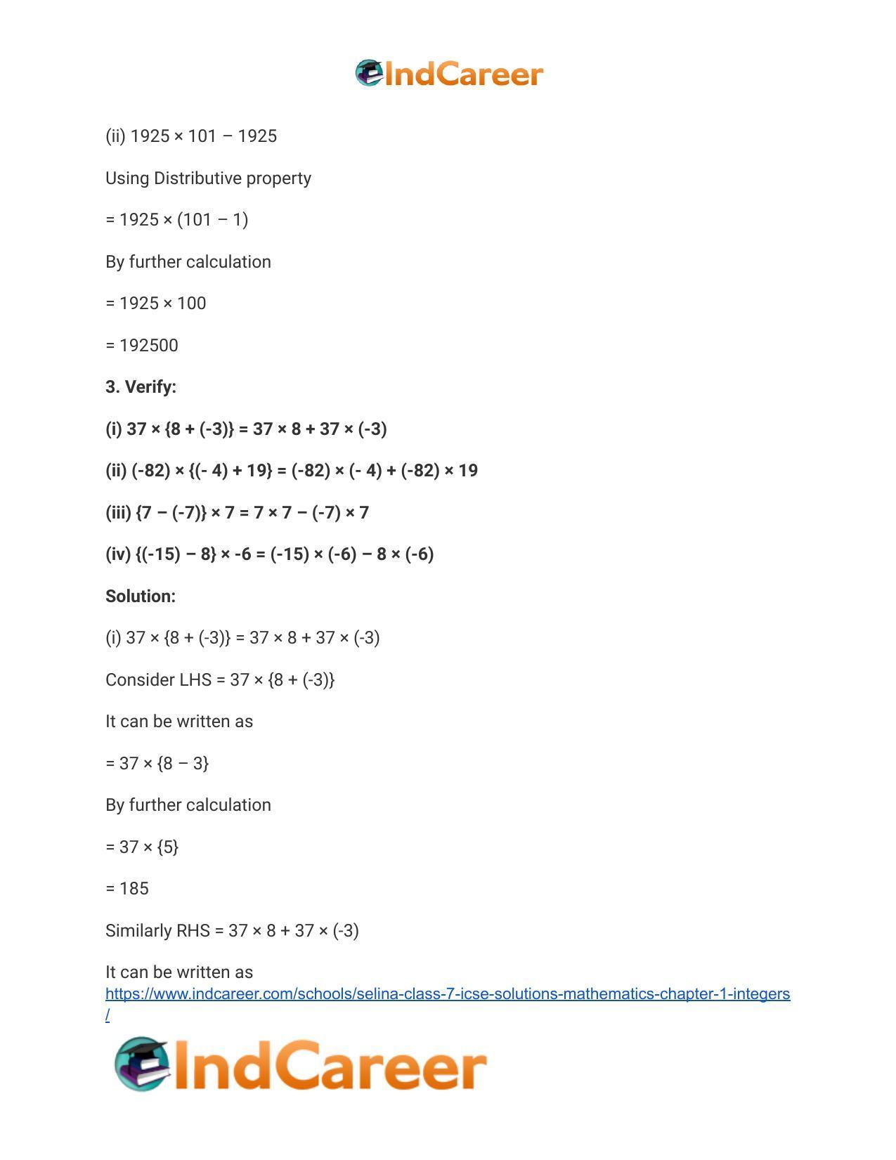 Selina Class 7 ICSE Solutions Mathematics : Chapter 1- Integers - Page 4
