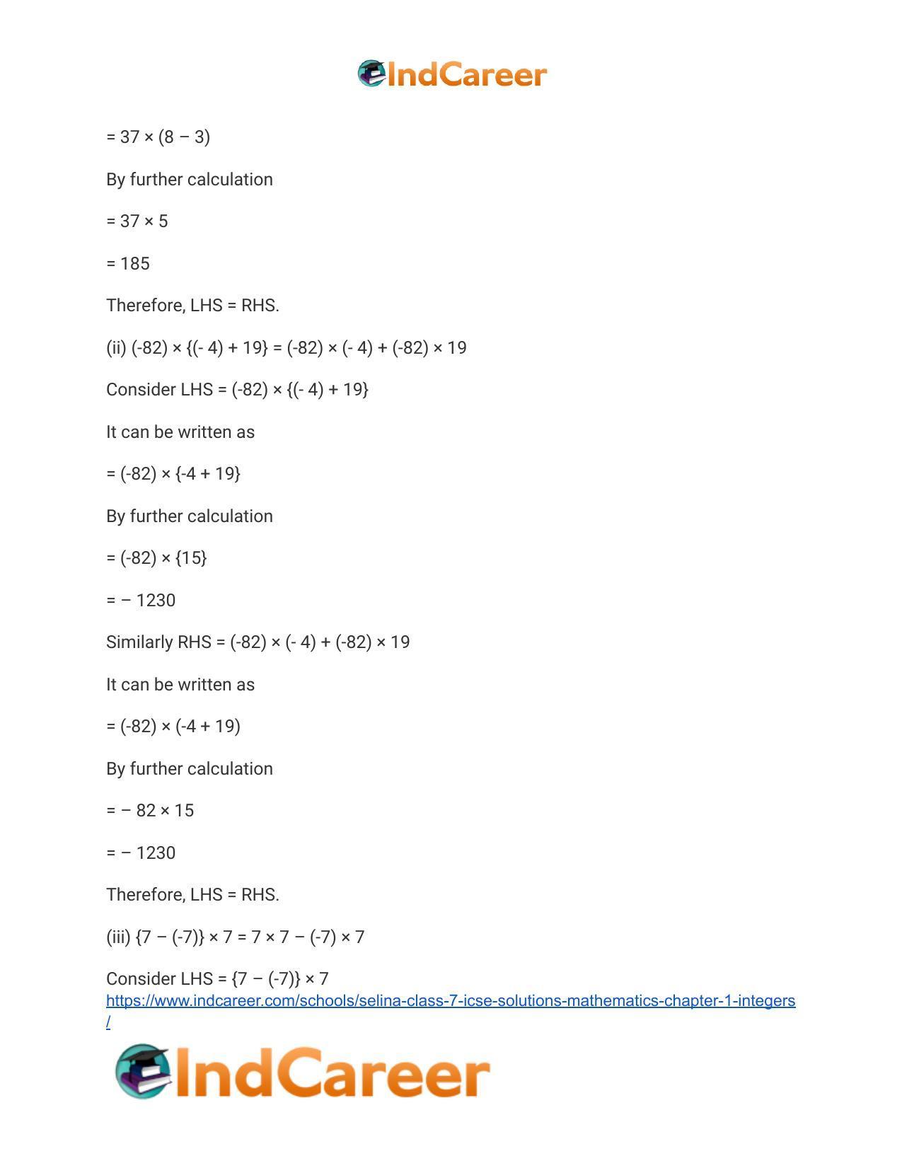 Selina Class 7 ICSE Solutions Mathematics : Chapter 1- Integers - Page 5