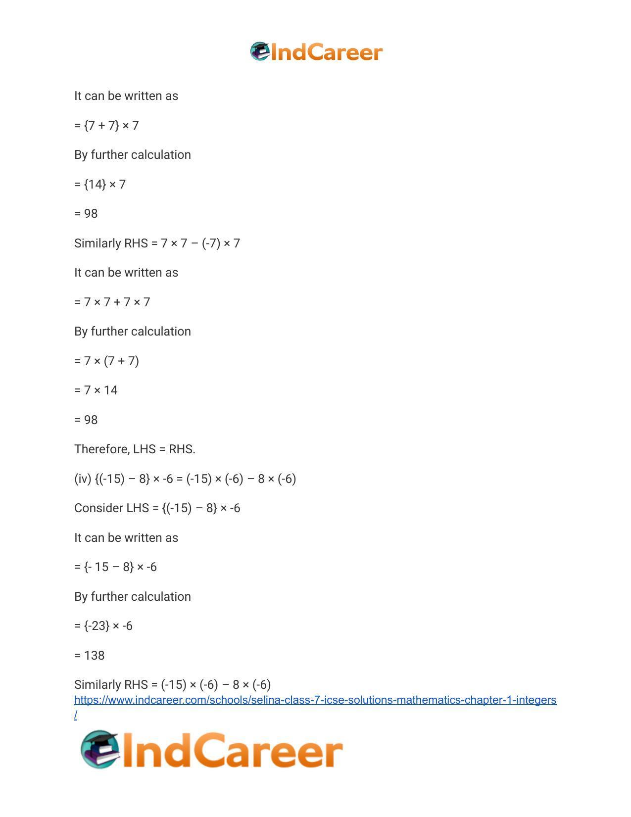 Selina Class 7 ICSE Solutions Mathematics : Chapter 1- Integers - Page 6