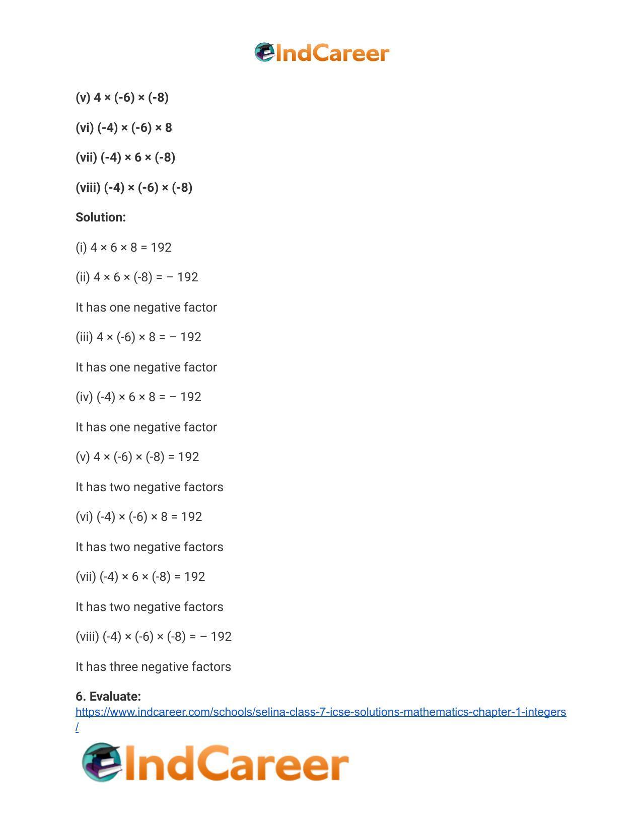 Selina Class 7 ICSE Solutions Mathematics : Chapter 1- Integers - Page 8