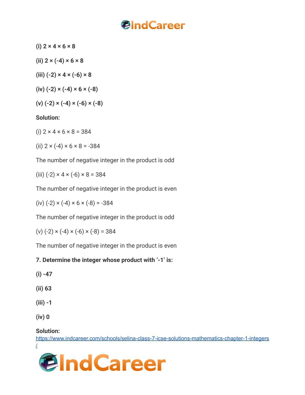 Selina Class 7 ICSE Solutions Mathematics : Chapter 1- Integers - Page 9