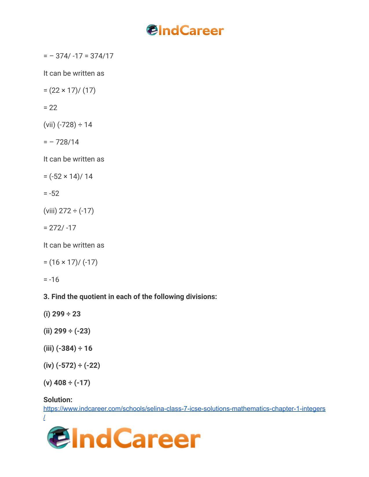 Selina Class 7 ICSE Solutions Mathematics : Chapter 1- Integers - Page 17
