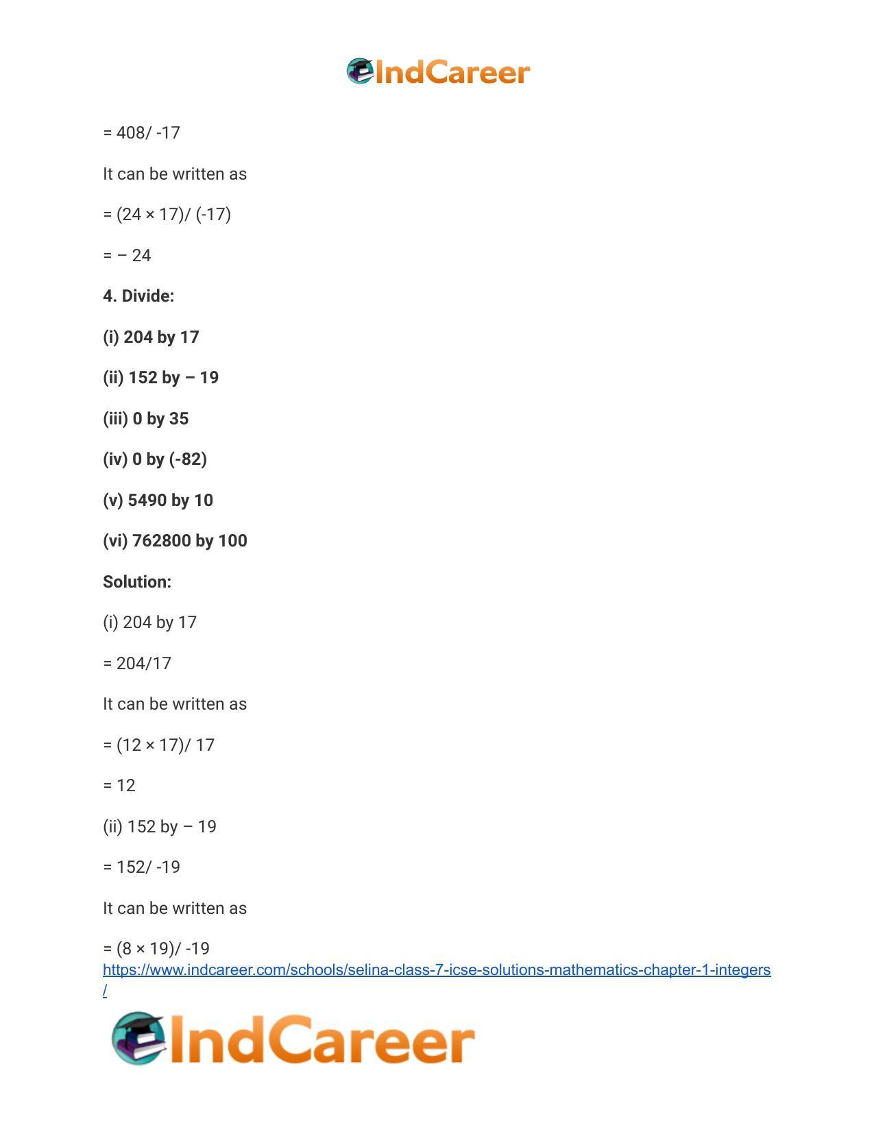 Selina Class 7 ICSE Solutions Mathematics : Chapter 1- Integers - Page 19