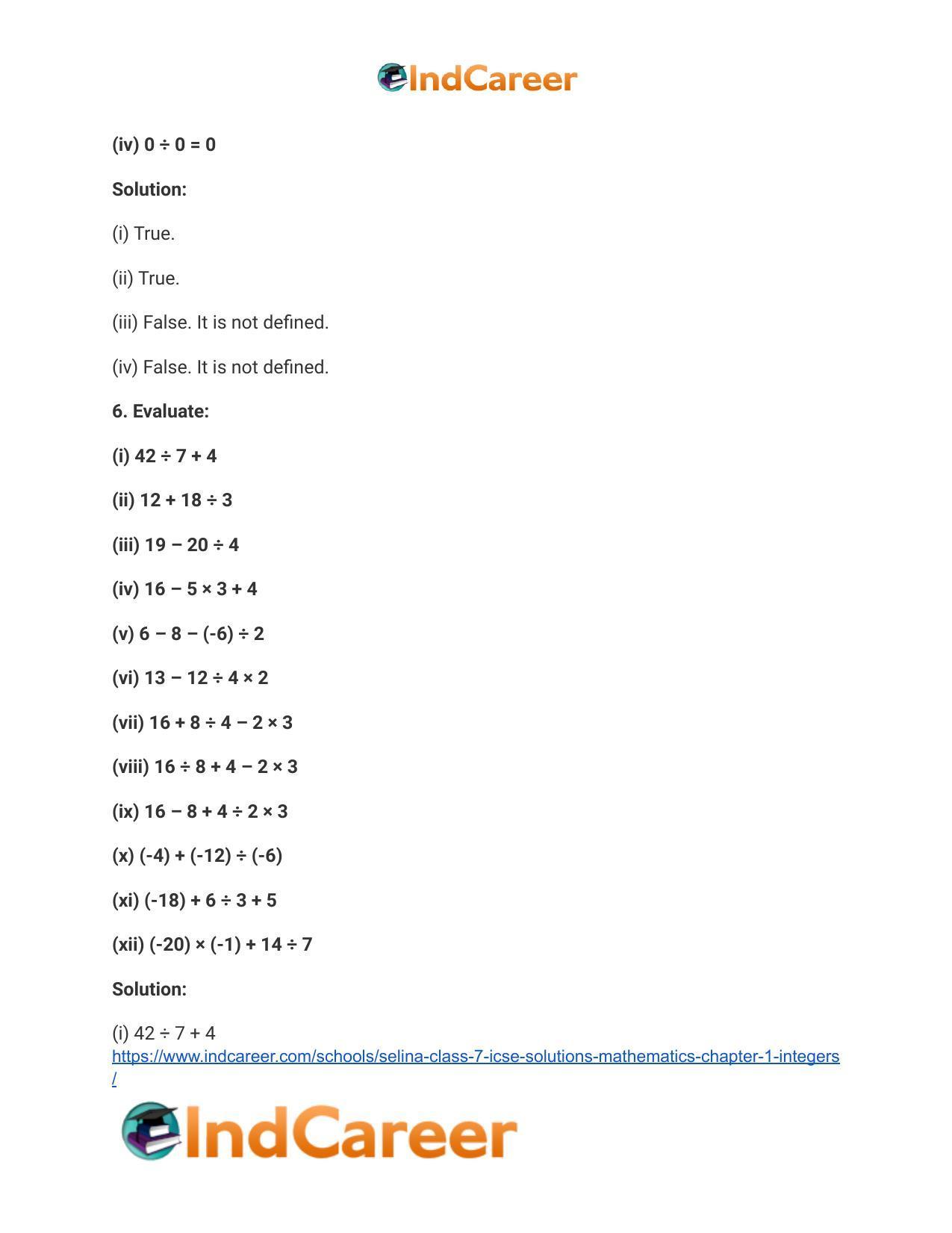 Selina Class 7 ICSE Solutions Mathematics : Chapter 1- Integers - Page 21