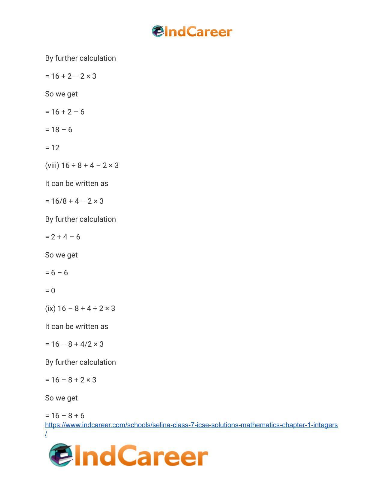 Selina Class 7 ICSE Solutions Mathematics : Chapter 1- Integers - Page 24