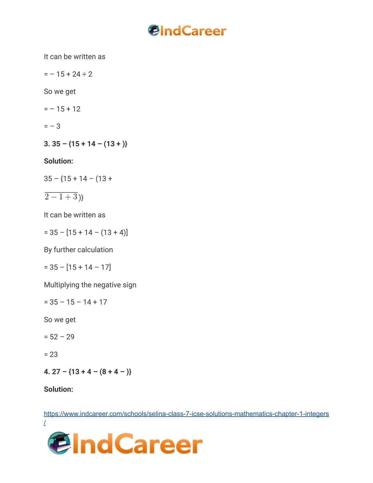 Selina Class 7 ICSE Solutions Mathematics : Chapter 1- Integers - Page 27