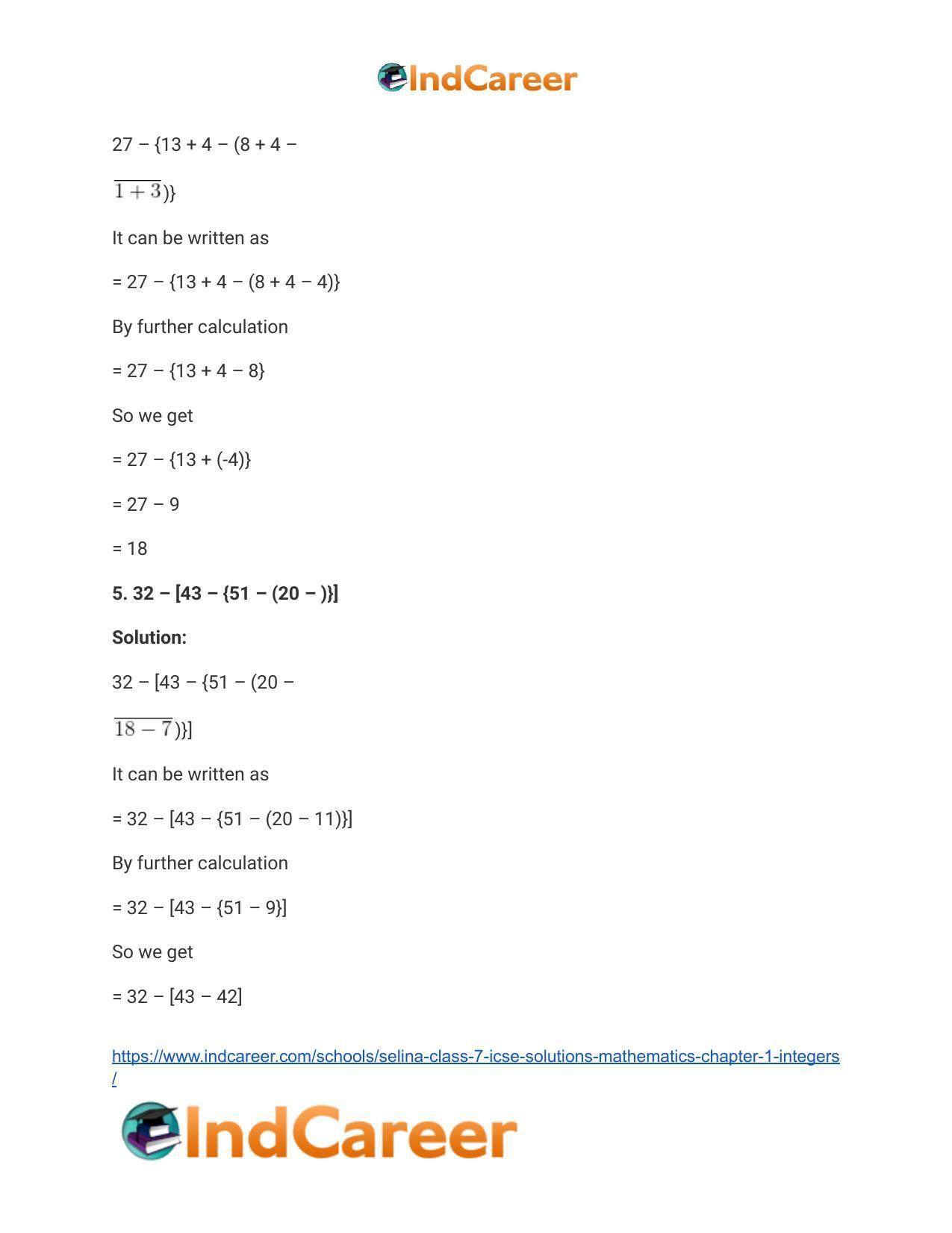Selina Class 7 ICSE Solutions Mathematics : Chapter 1- Integers - Page 28