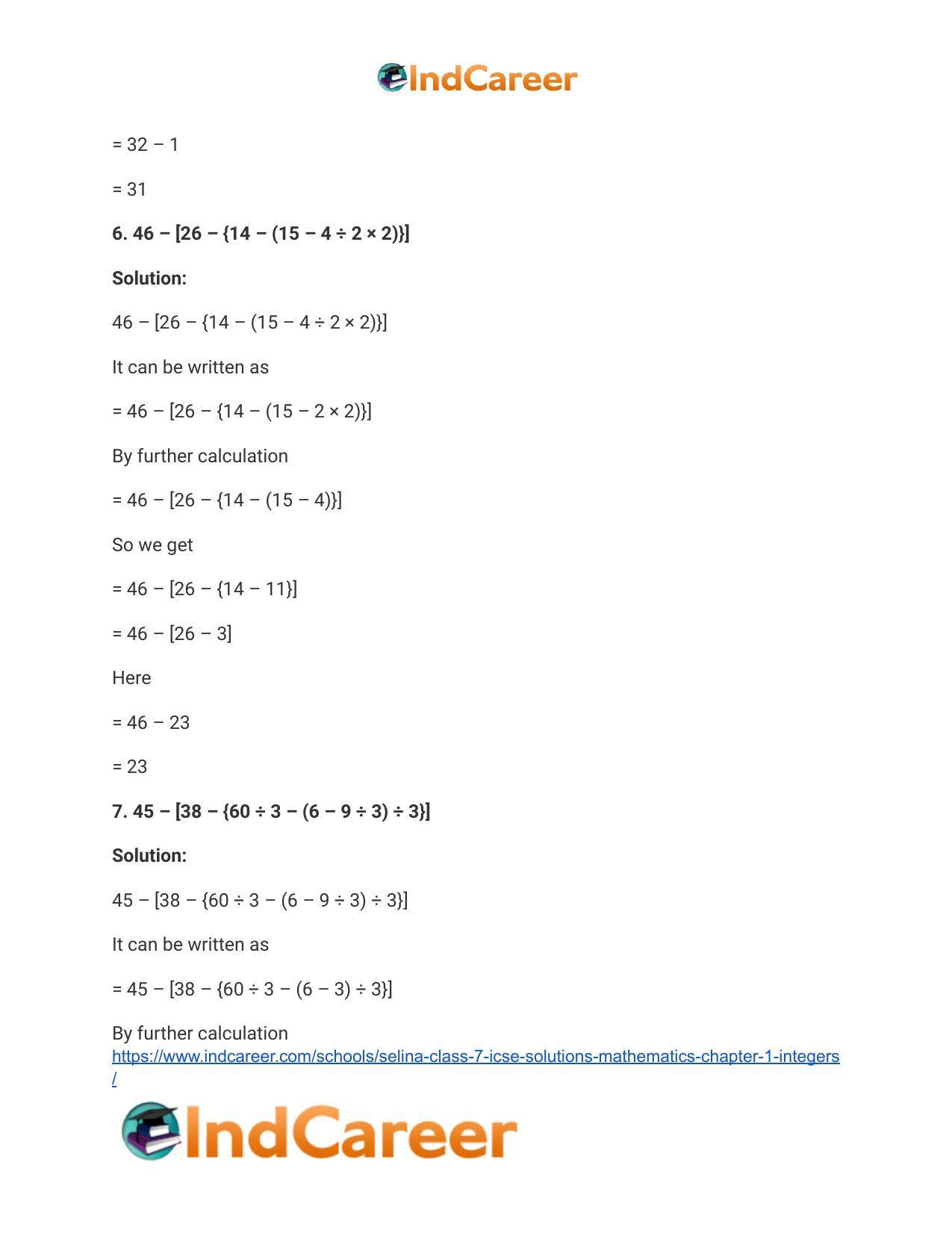 Selina Class 7 ICSE Solutions Mathematics : Chapter 1- Integers - Page 29