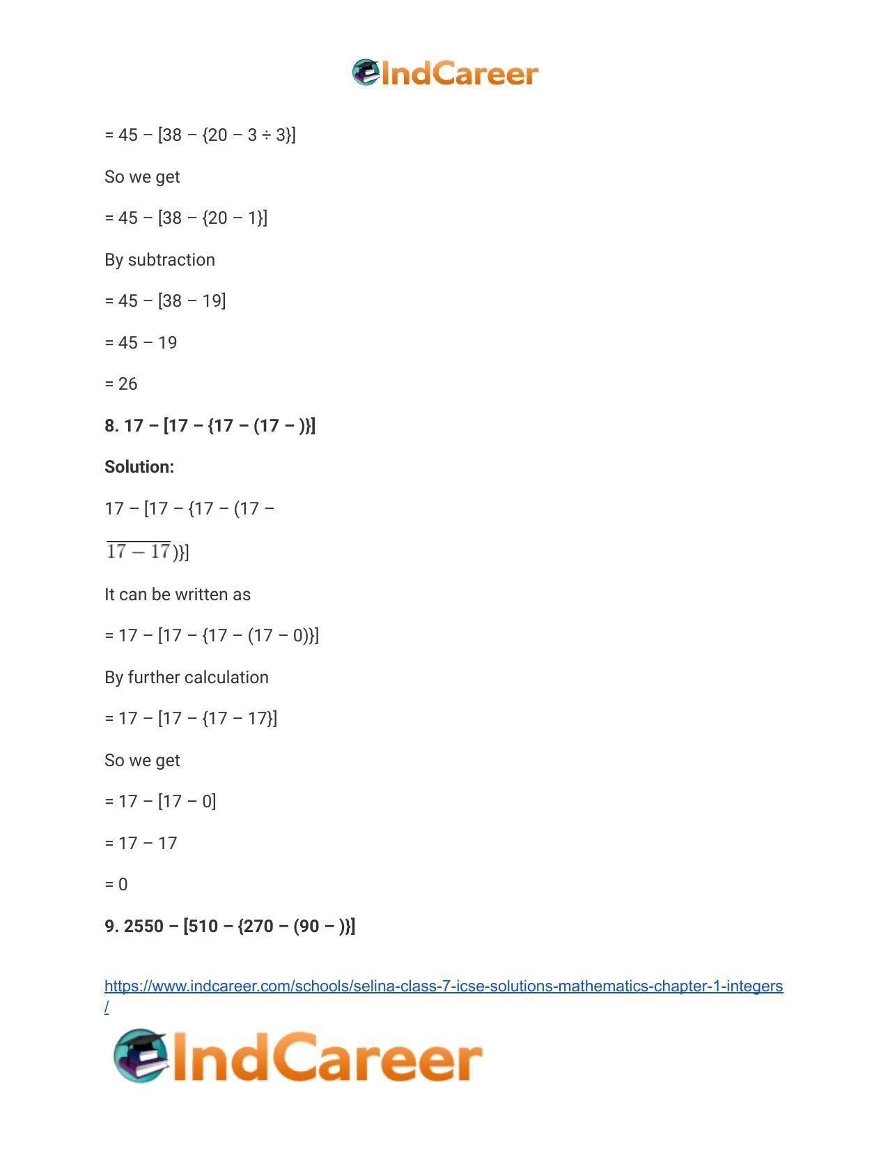 Selina Class 7 ICSE Solutions Mathematics : Chapter 1- Integers - Page 30