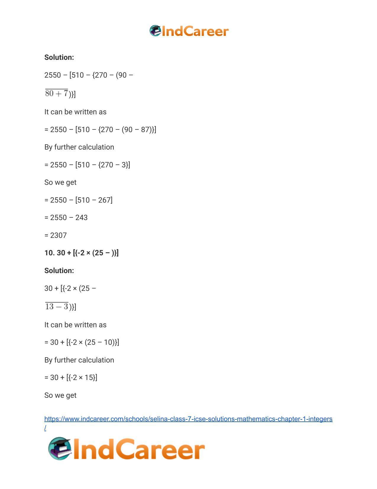 Selina Class 7 ICSE Solutions Mathematics : Chapter 1- Integers - Page 31