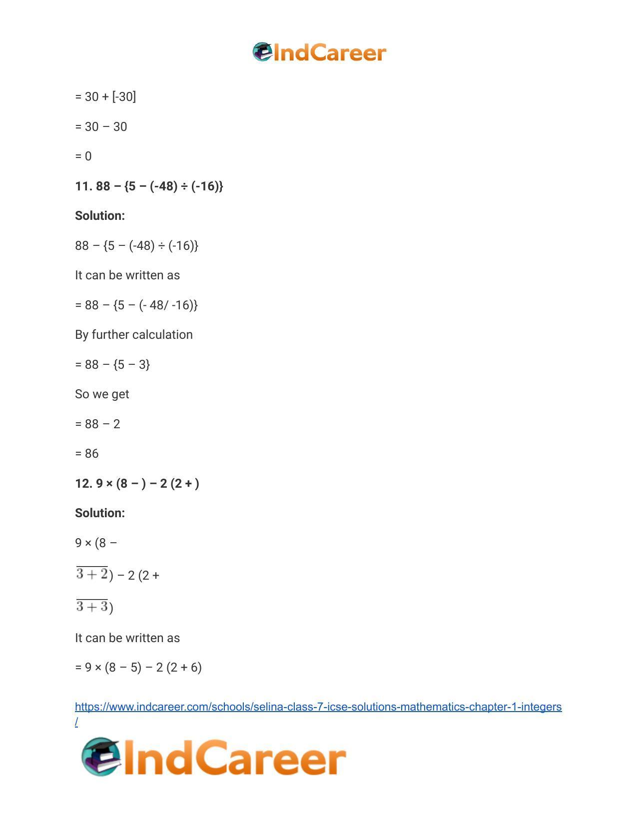 Selina Class 7 ICSE Solutions Mathematics : Chapter 1- Integers - Page 32