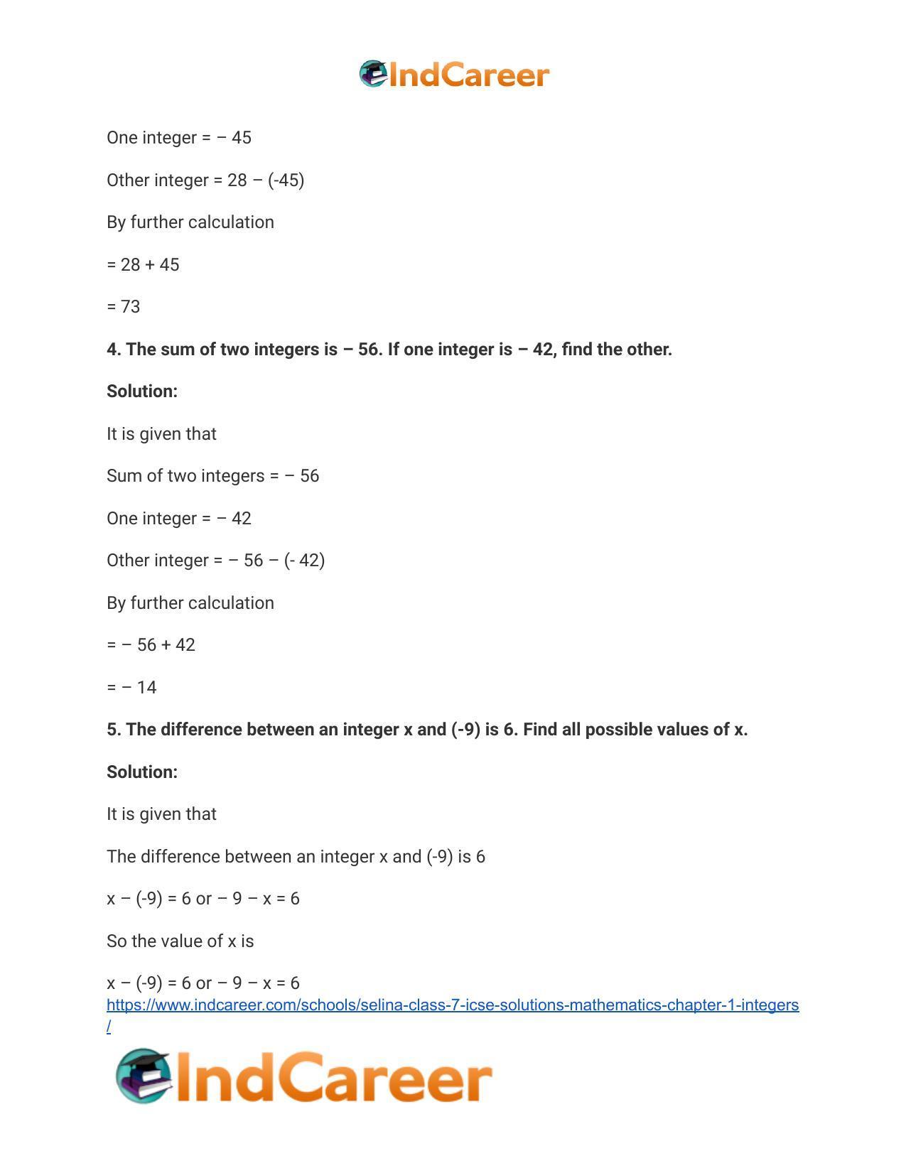 Selina Class 7 ICSE Solutions Mathematics : Chapter 1- Integers - Page 35