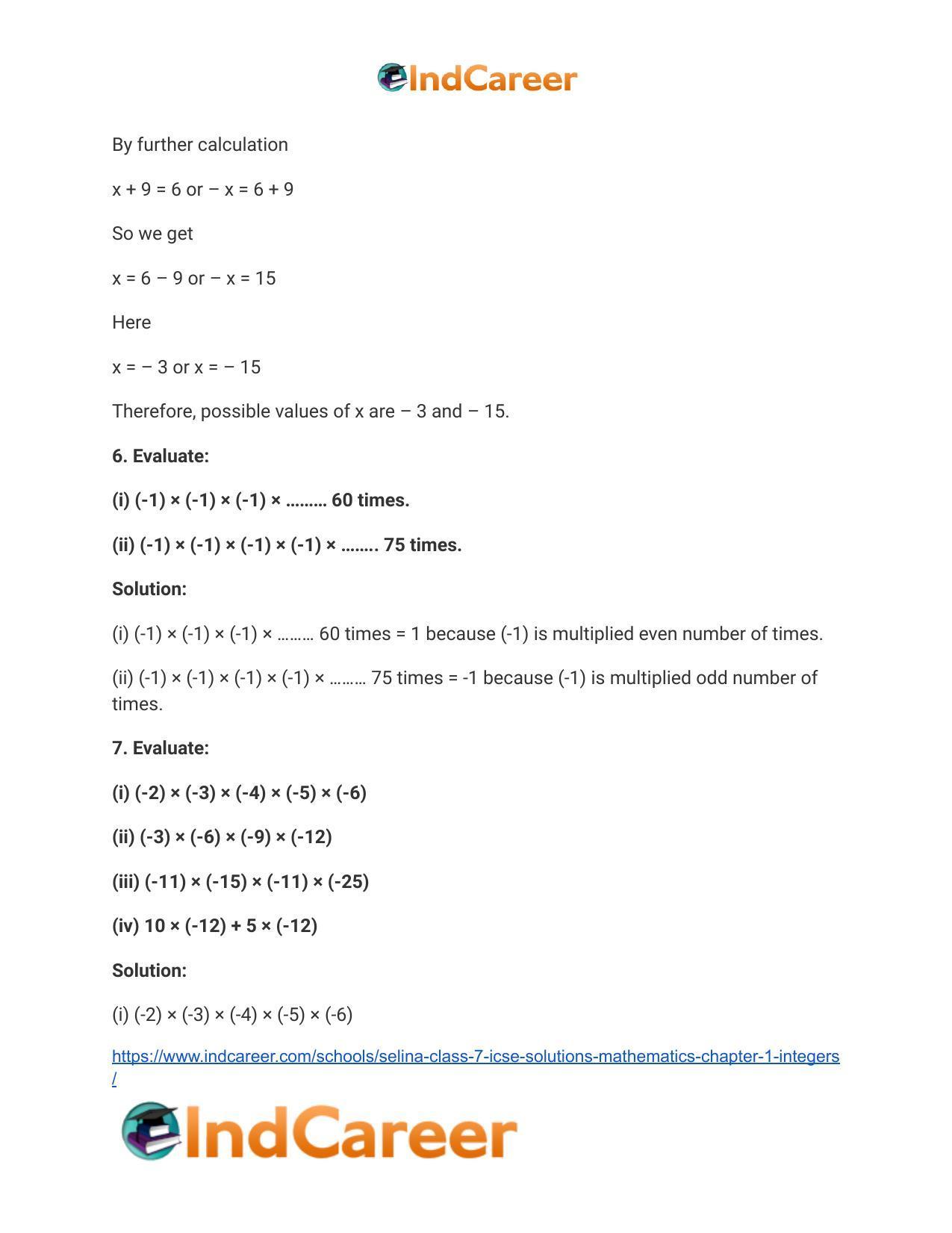 Selina Class 7 ICSE Solutions Mathematics : Chapter 1- Integers - Page 36