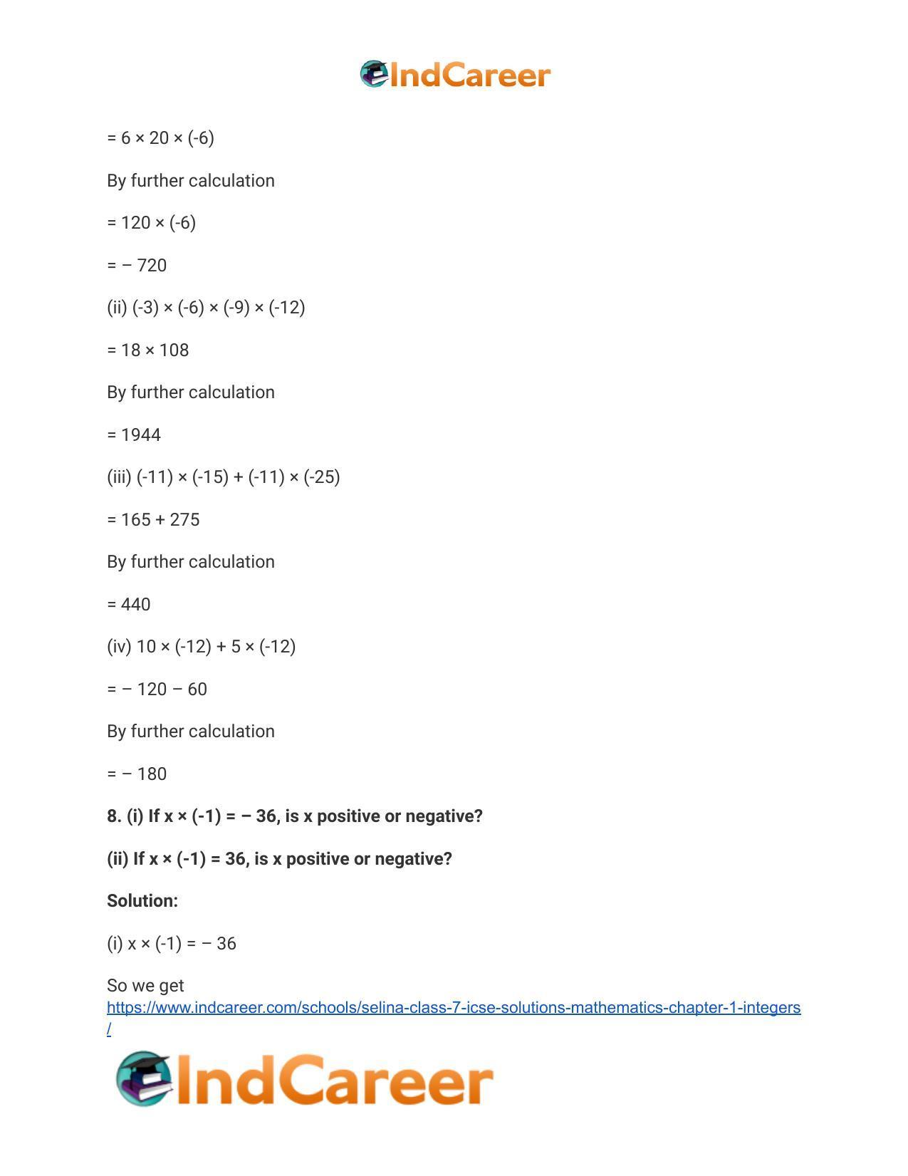 Selina Class 7 ICSE Solutions Mathematics : Chapter 1- Integers - Page 37