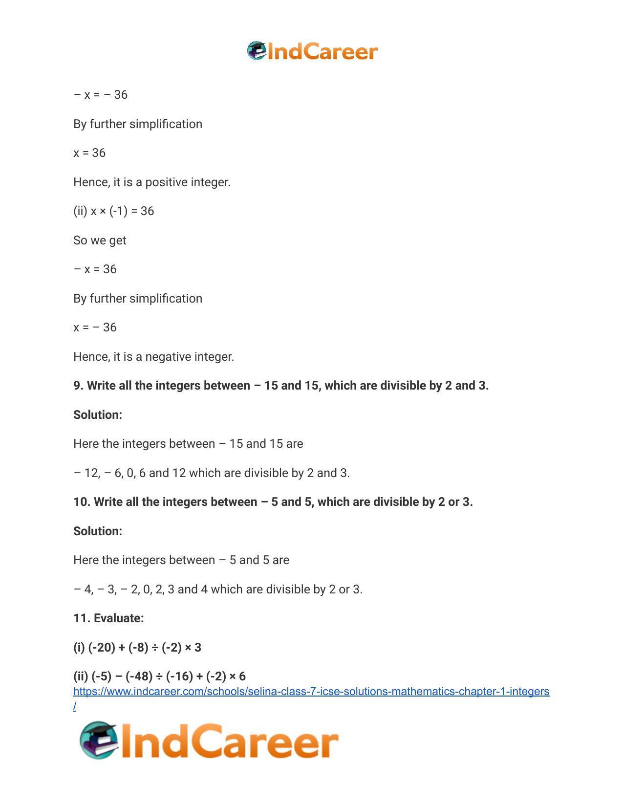 Selina Class 7 ICSE Solutions Mathematics : Chapter 1- Integers - Page 38