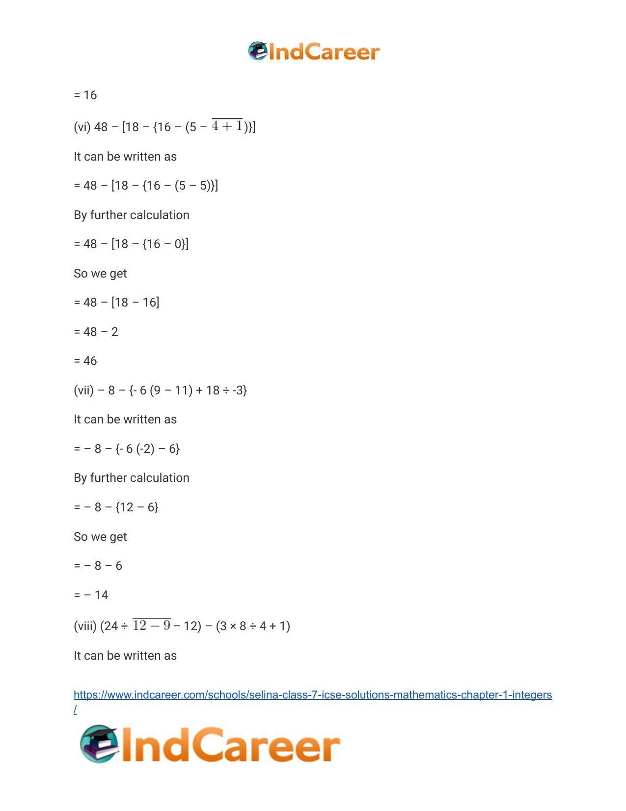 Selina Class 7 ICSE Solutions Mathematics : Chapter 1- Integers - Page 41