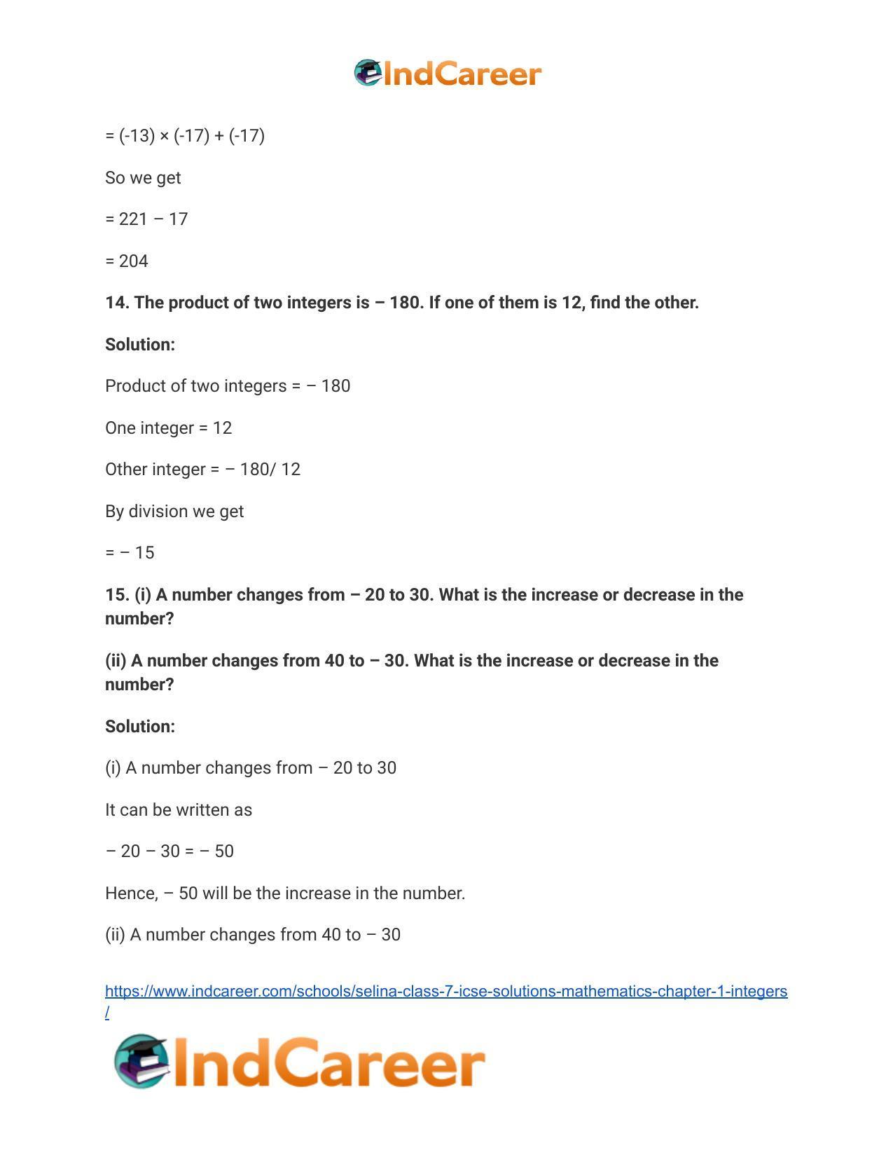Selina Class 7 ICSE Solutions Mathematics : Chapter 1- Integers - Page 43