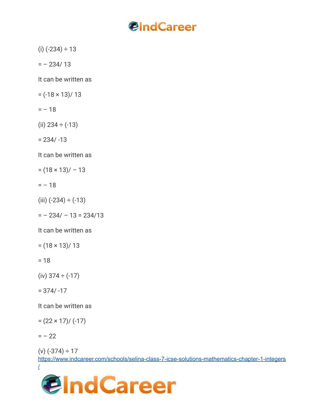 Selina Class 7 ICSE Solutions Mathematics : Chapter 1- Integers - Page 47