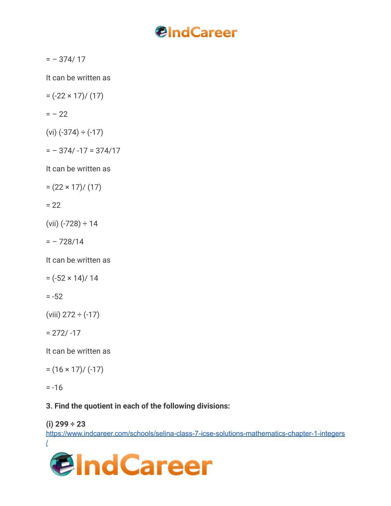 Selina Class 7 ICSE Solutions Mathematics : Chapter 1- Integers - Page 48