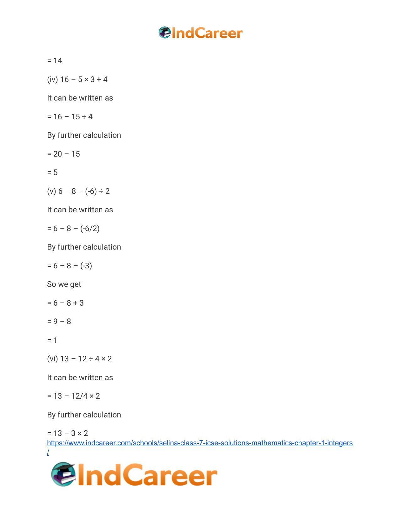 Selina Class 7 ICSE Solutions Mathematics : Chapter 1- Integers - Page 54