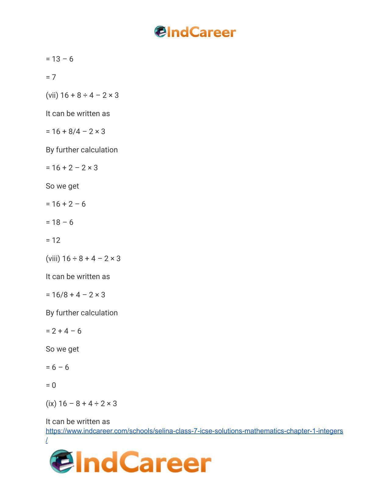 Selina Class 7 ICSE Solutions Mathematics : Chapter 1- Integers - Page 55