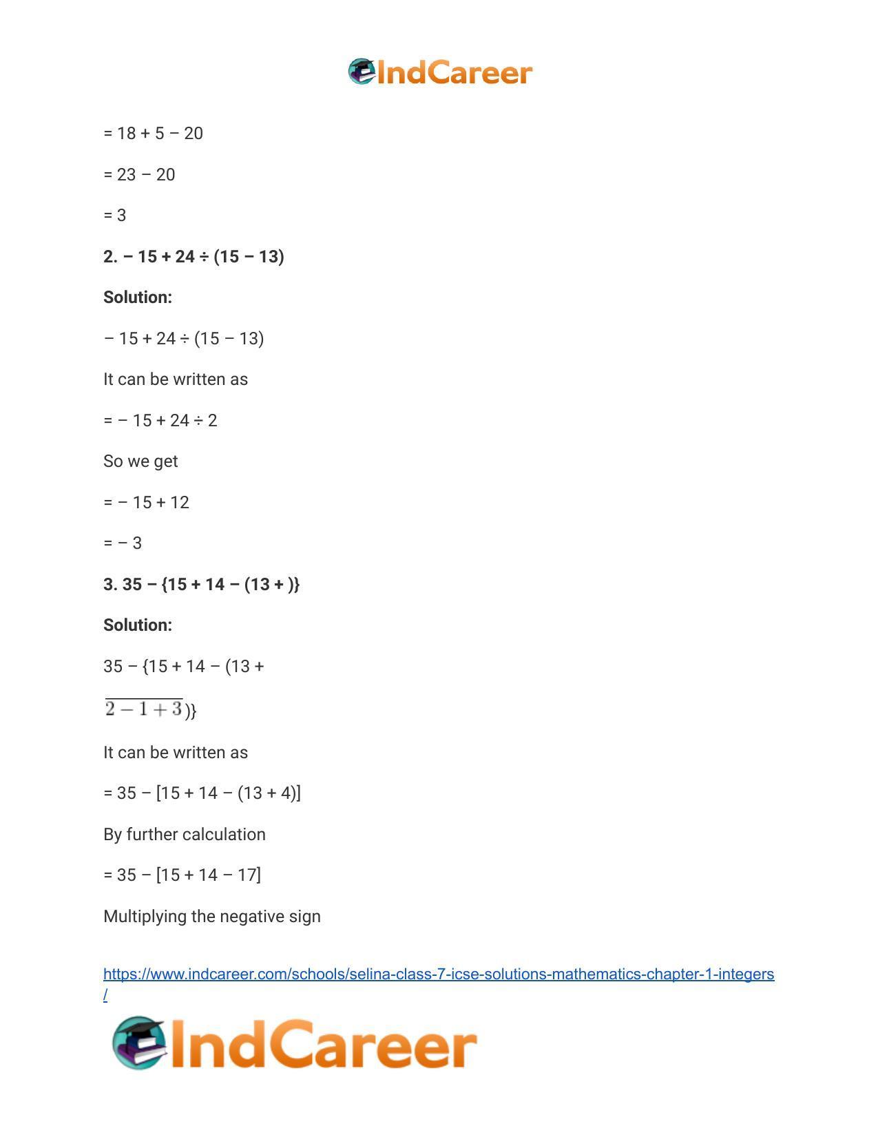 Selina Class 7 ICSE Solutions Mathematics : Chapter 1- Integers - Page 58