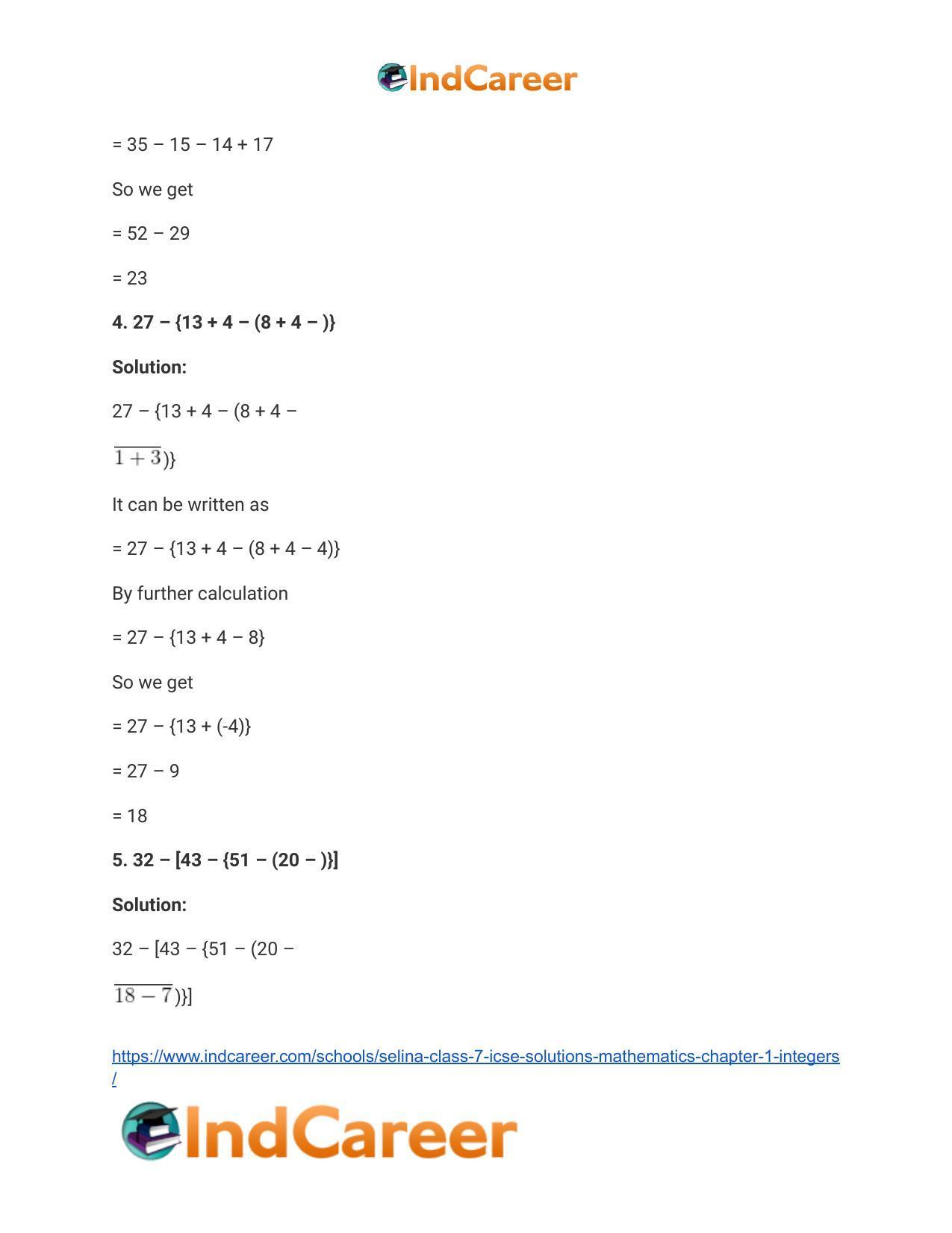 Selina Class 7 ICSE Solutions Mathematics : Chapter 1- Integers - Page 59