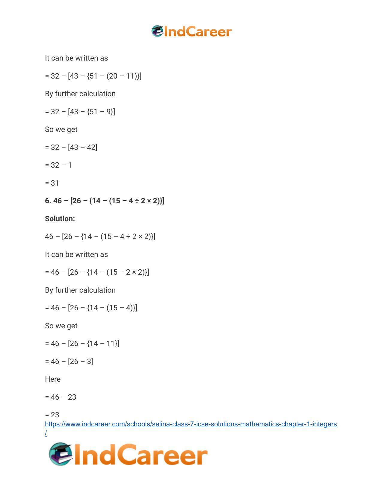 Selina Class 7 ICSE Solutions Mathematics : Chapter 1- Integers - Page 60