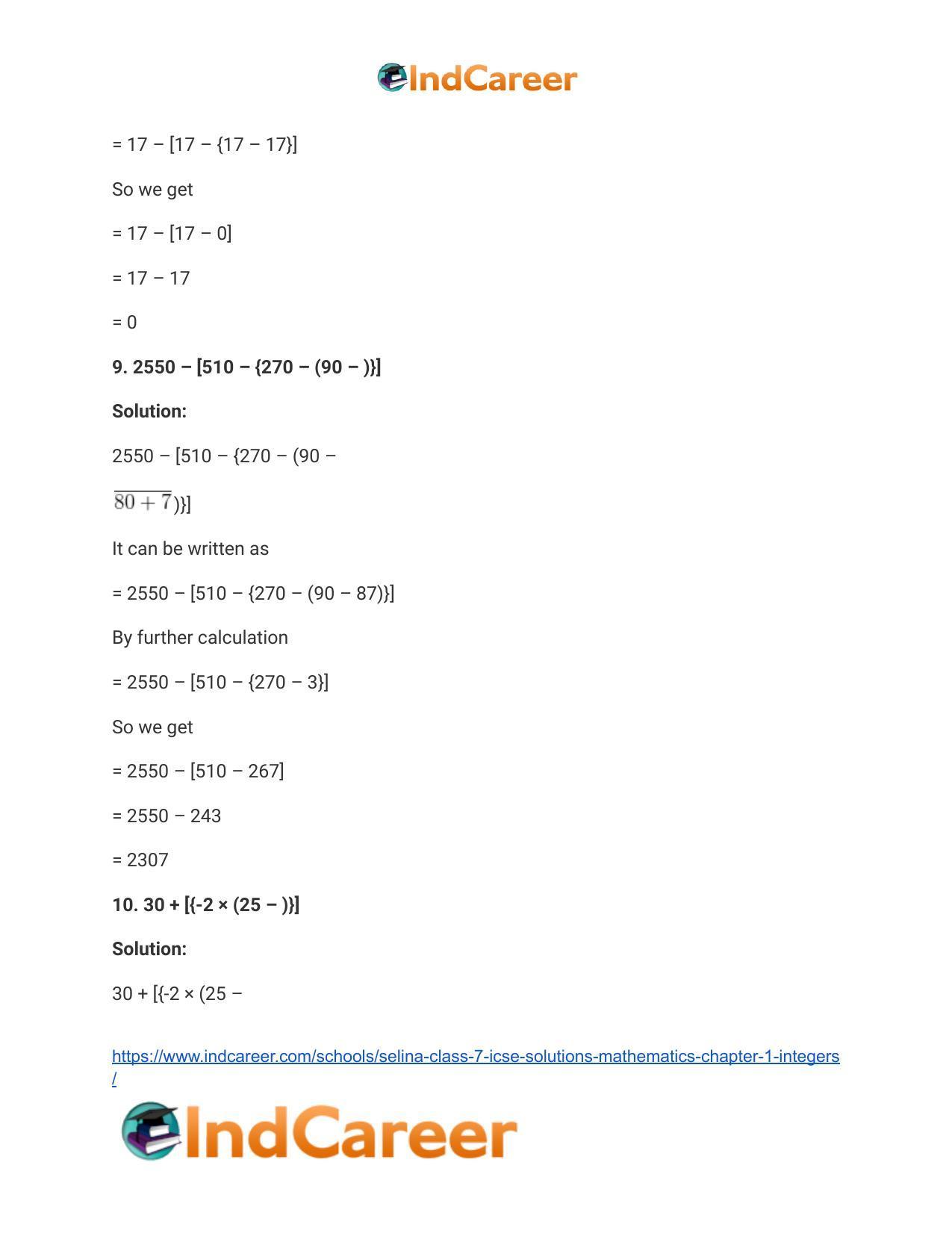 Selina Class 7 ICSE Solutions Mathematics : Chapter 1- Integers - Page 62