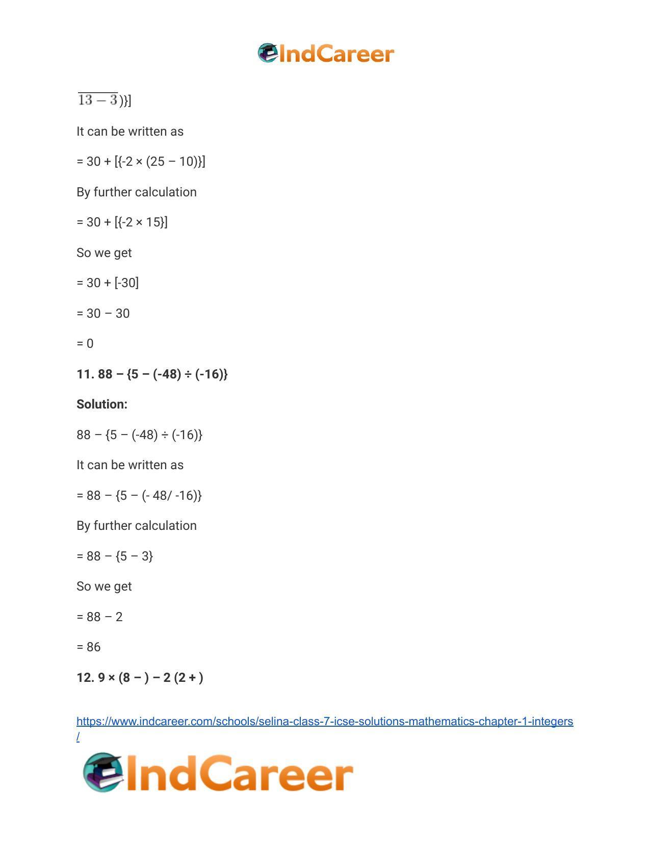 Selina Class 7 ICSE Solutions Mathematics : Chapter 1- Integers - Page 63