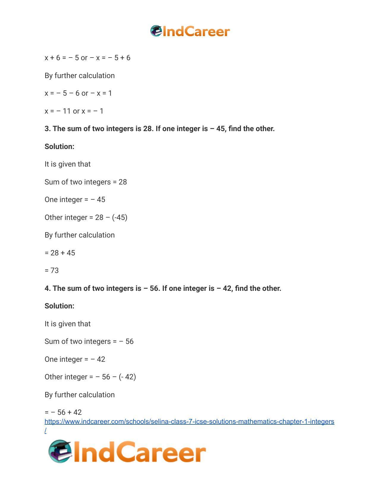 Selina Class 7 ICSE Solutions Mathematics : Chapter 1- Integers - Page 66